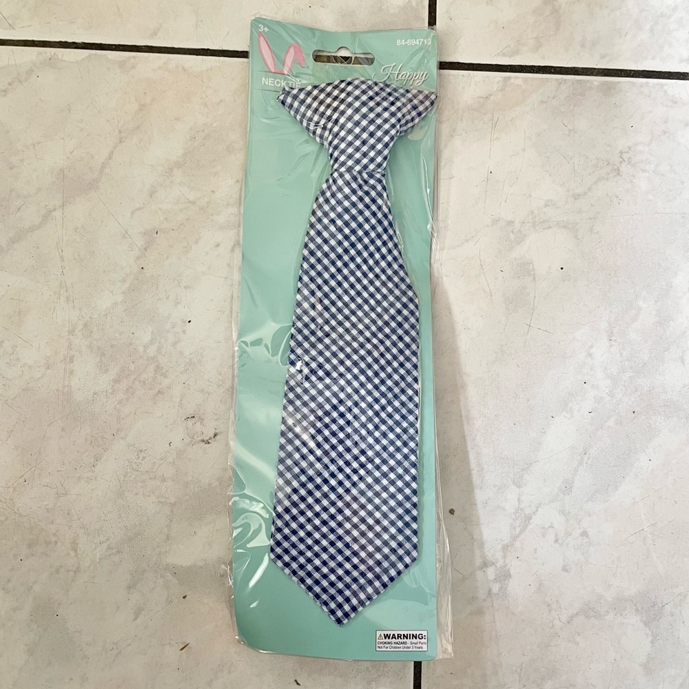 KIDS | Blue Plaid Clip on Tie 9.5" New